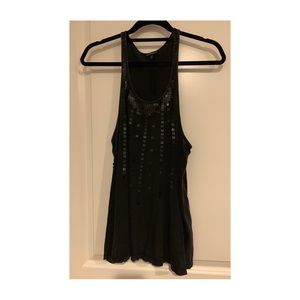 Express Sequin Embroidered Black Tank LG